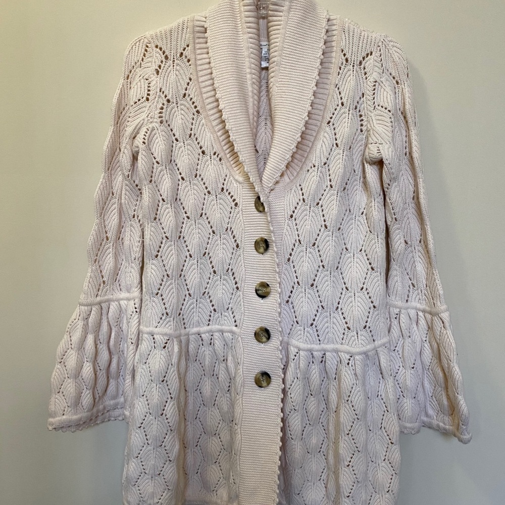 Diane von Furstenberg 100% Wool Joelle Bell Sleeve Peplum Cardigan Size Medium